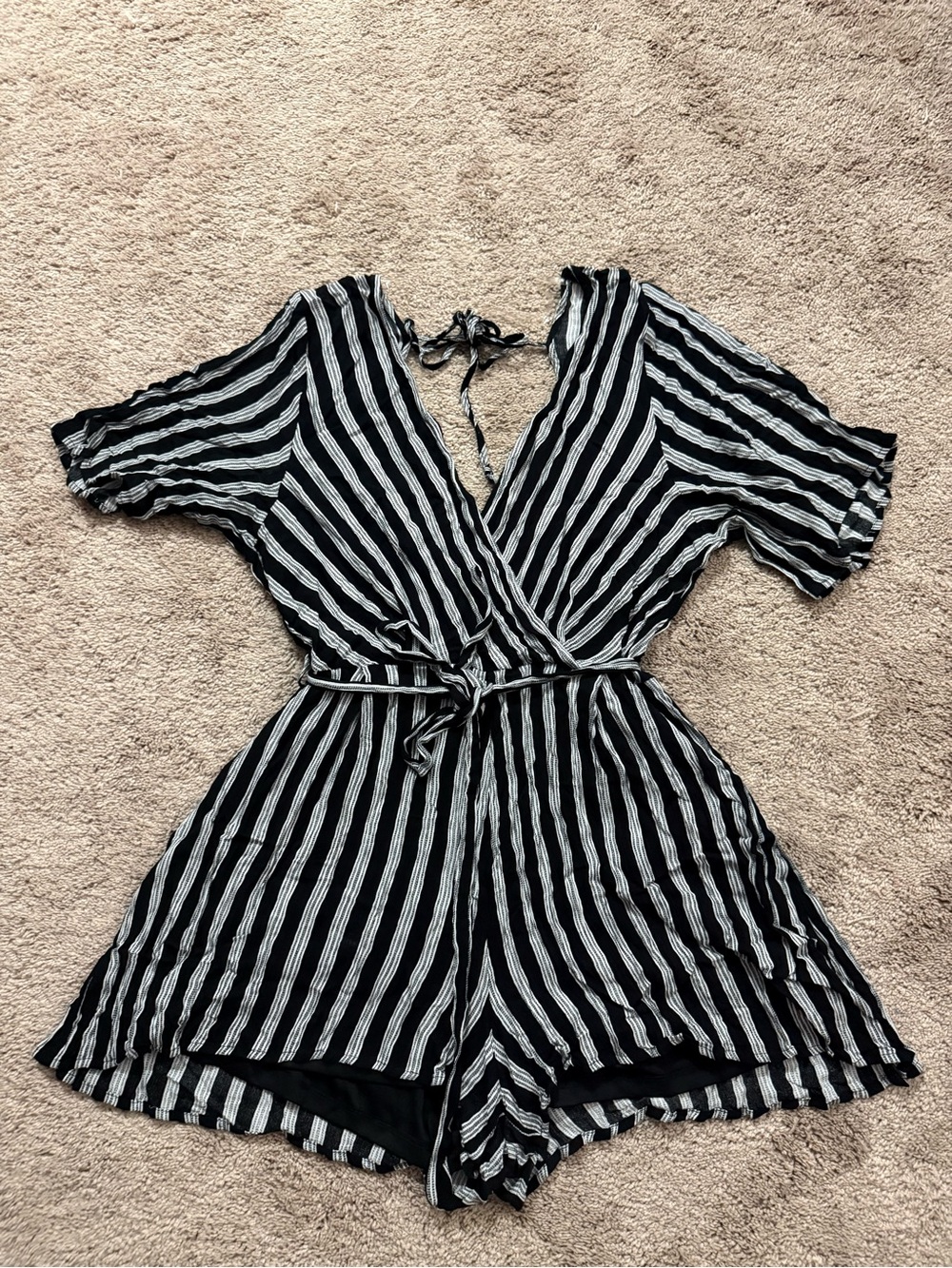 Trixxi Black & White Striped Wrap Romper